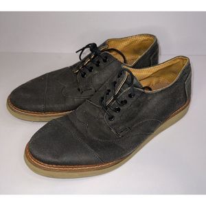 Toms Men's Preston Gray Canvas Derby Oxfords Dress Shoes Size 10.5 Pre-owned
